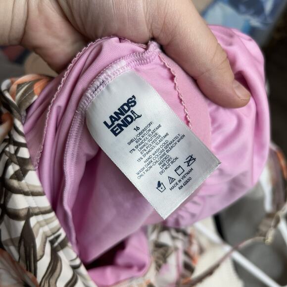 Lands End Womens Hawaiian Floral Beach Swim Suit Dress Ruched Modest Size 16 - Picture 6 of 6